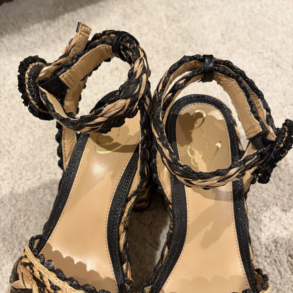 NWOB Sam Edelman Iliana Women Sandals Platform Heel Raffia Braided Buckle Size 7 - Picture 7 of 12